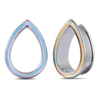 Imagem de PONWAG 1 par de alargadores de orelha 6 mm-16 mm cor lágrima opala alargada duplo alargado túneis para orelhas esticadas calibres de latão selim feminino piercing joias, 7/8", Metal, Sem Pedra