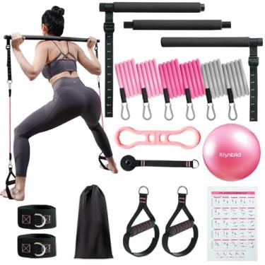 Imagem de kisnbld- Kit de barra de pilates com faixas de resistência, barra de pilates multifuncional com 3 faixas de resistência de exercícios, equipamento de pilates portátil para academia em casa feminina