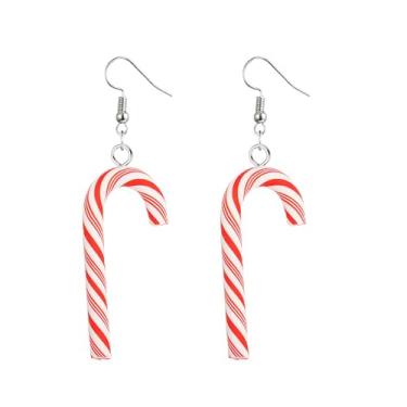 Imagem de Brincos femininos de bengala doce de Natal para mulheres, brincos de argola de bengala de doces torcidos e brancos vermelhos e brancos, argolas de 30 mm, enfeite de festa de Natal, festival, presente