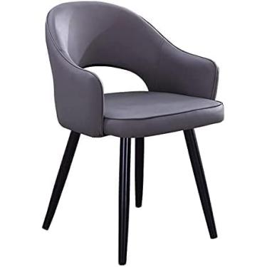 Imagem de Cadeiras de cozinha, cadeiras de jantar estofadas, cadeiras laterais, sala de estar com capa de couro macio, assento almofadado e pernas de metal, cinza escuro