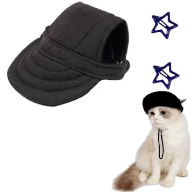 Imagem de Chapéu fofo para animais de estimação com orifícios de orelha, cordão ajustável, chapéu de cachorro, viseira de sol, proteção UV, chapéu de pato para cães pequenos e médios, boné de beisebol para cães