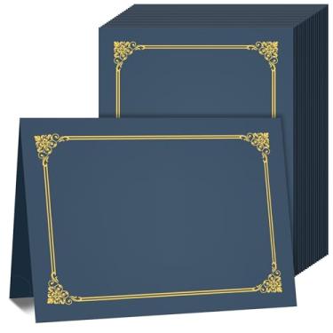 Imagem de AKONEGE 50 pacotes de titulares de certificados, porta-diploma azul marinho, 350 gsm, capas de certificado com borda dourada para cartas, tamanho 21 x 27 cm, cartolina, prêmio, graduação, documentos