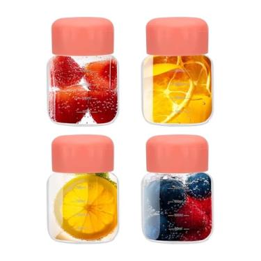 Imagem de PATIKIL Garrafas pequenas de vidro de suco com tampas, 4 peças de garrafa de água de vidro de 300 ml, à prova de vazamento, garrafas de bebida fofas para sucos, geladeira, bebidas de leite, rosa