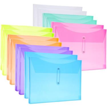 Imagem de Envelopes de plástico poli tamanho carta A4 com fecho de botão e cordão, pastas de arquivo transparentes de expansão de 3,5 cm, organizador de documentos com carregamento lateral para casa, escola e