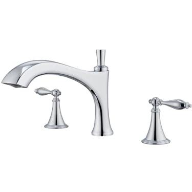 Imagem de SITGES Torneira de banheira de latão de inspiração antiga, torneira de banheira romana de arco médio de 2 alças com válvula, enchimento de banheira de montagem no convés, bico de 28 cm, conjunto de