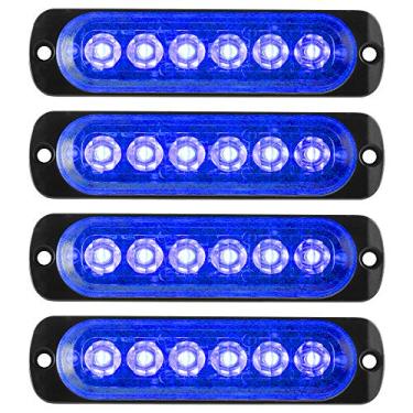 Imagem de KaiDengZhe 4 peças, 6 LEDs, azul, ultrafino, recurso de sincronização, aviso, sinalização, perigo, flash, barra de luz estroboscópica, suporte de superfície para carro, caminhão, 12 a 24 V