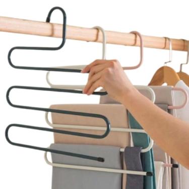 Imagem de Kit 2 Cabides de Calças Bermuda Saia 5 Divisorias Metal Inox Resistente