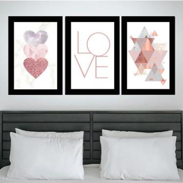 Imagem de Quadros Quarto Casal Love Abstrato Amor Decorativos 3 Peças - CAMALEÃO