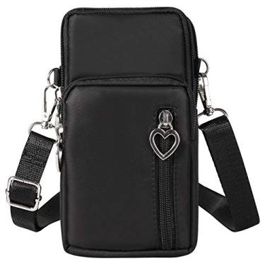 Imagem de Bolsa de ombro Oxford para celular, pequena bolsa transversal para Motorola Moto E6 Plus/One Vision/Moto Z4 Force / Z4 / Z3 / E6 / E5 Plus/Moto G7 Plus / G7 Play / G6 / G5s Plus, Preto