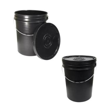 Imagem de Kit 2 Baldes Plastico Preto Com Tampa E Lacre 20 Litros Alça Metálica Industrial