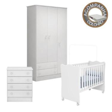 Imagem de Quarto de Bebê Berço c/Rod Colchão Light Guarda Roupa Cômoda Doce Sonh