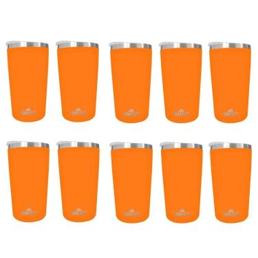 Imagem de Kit 10 Copos Térmicos Aço Inox 420ML Branco p/ Água Cerveja Café - Quente e Frio - Unica Unico