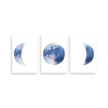 Imagem de Kit 3 Placa Decorativa Quadro Fases Da Lua Azul Rosa Cheia Minguante F
