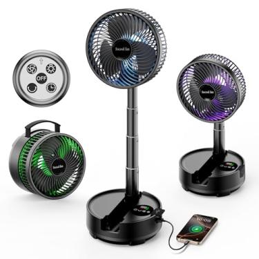 Imagem de Socool Ventilador portátil de 20000 mAh Bateria sem fio dobrável recarregável com 8 velocidades e 112H, 90° Osciliating Floor Stand, Ventilador de mesa com temporizador 8H e luz LED para casa, cozinha