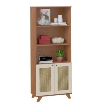 Imagem de Estante Para Livros 2 Portas Trama Carvalho Artely, Cinamomo/Off White