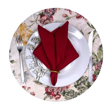 Imagem de Sousplat Completo 6 Capas, 6 Base MDF, 6 Guardanapo e 6 Porta Guardanapo - Varias Estampas - Tecido Premium Mais Grosso. (Flores Coloridas/G Vermelho)