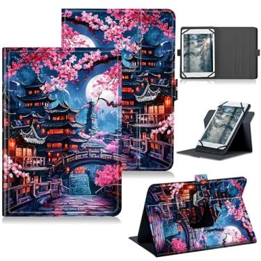 Imagem de RWUTYTIUL Capa universal para tablet Walmart Onn 10.1 2024 Onn 10.1 geração 4, suporte protetor com suporte giratório de 360 graus com múltiplas visualizações de couro PU, Cherry Blossom House