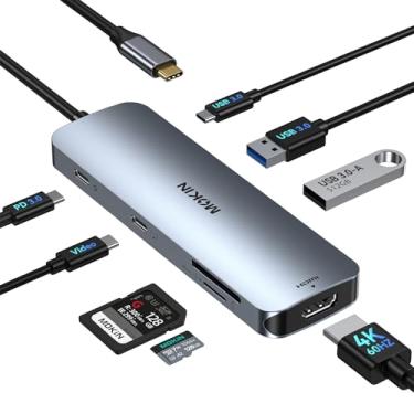 Imagem de iMOKiN Estação de ancoragem para laptop, estação de ancoragem USB C com HDMI 4K, entrada de vídeo USB-C, 3 USBC/A 3.0, leitor de cartão SD, carregador PD de 100 W, adaptador multiportas USB C, base