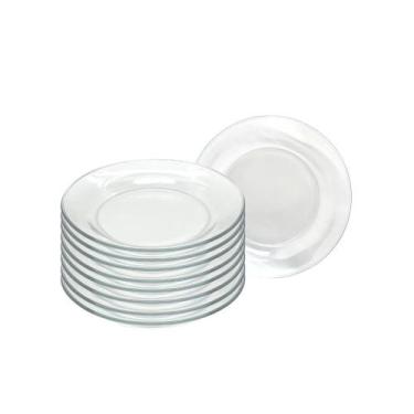 Imagem de Conjunto Pratos Vidro Transparente Fundo Liso 22 cm Almoço Jantar Mesa