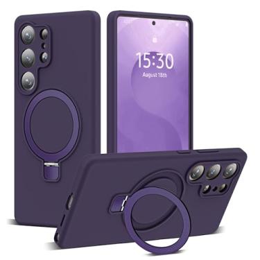 Imagem de SKYLMW Capa compatível com Samsung Galaxy S2 Ultra com suporte magnético invisível para anel, compatível com Mag-Safe, capa de telefone de silicone S25 Ultra com proteção contra quedas militares para