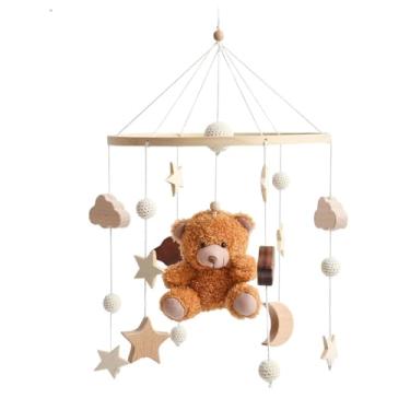 Imagem de Milageto Brinquedo sensorial móvel para bebês de madeira, chocalho de berço para bebês, berçário boho celular para decoração, Urso Marrom