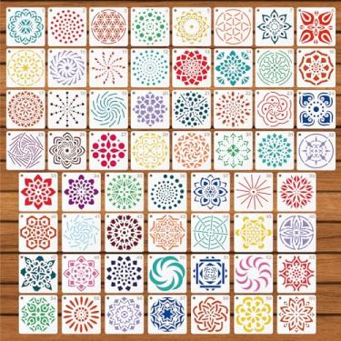 Imagem de 60 peças de estênceis de mandala para pintura, 5 x 5 cm reutilizável mandala pontilhada estêncil PET artesanato modelos de desenho de arte para pedras móveis de madeira decoração de tecido de lona