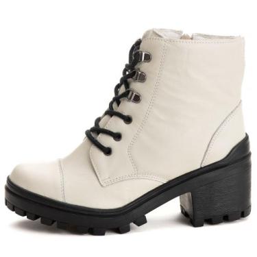 Imagem de Coturno Feminino Tratotado Em Couro - pettinari, Branco, 37