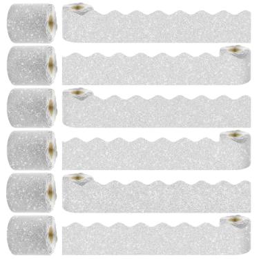 Imagem de Conjunto de bordas de quadro de avisos com glitter - 6 rolos de 196,8 m, decorações de quadro de avisos prata para escritório, decoração de sala de aula, professores e casa DIY - Boletins de sala de