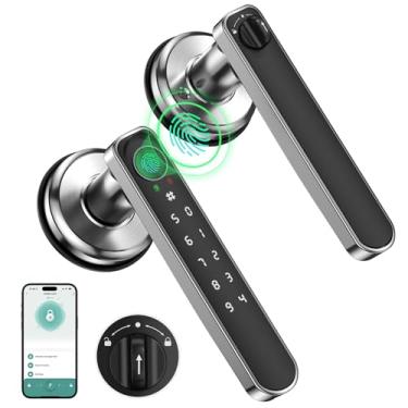 Imagem de Fechadura de porta com impressão digital, maçaneta inteligente, fechadura biométrica, maçaneta de porta de quarto com código e aplicativo, entrada sem chave com teclado com alça para casa, hotel,