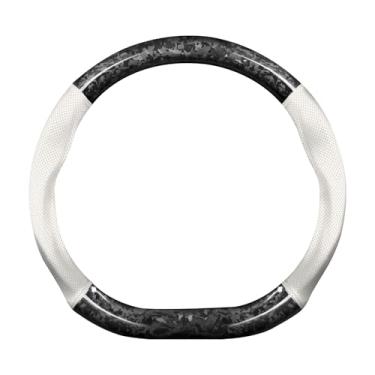 Imagem de Ergocar Capa para volante de carro, fibra de carbono forjada tipo D e manga de volante de couro, 37-38 cm/14,5-15 polegadas, antiderrapante, macia, respirável, estilo esportivo moderno
