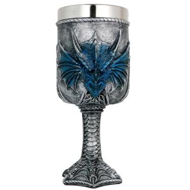 Imagem de alikiki Cálice Medieval de Dragão Azul Grande - Presentes de Dungeons and Dragons Cálices of Thrones Mercadoria de Aço Inoxidável 450 ml Copo de Café Vinho Beber Dia dos Pais Presente de Aniversário