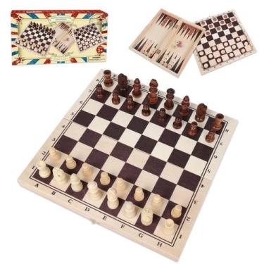 Imagem de Conjunto de jogos de tabuleiro GOTHINK 3 em 1: xadrez, damas, madeira 