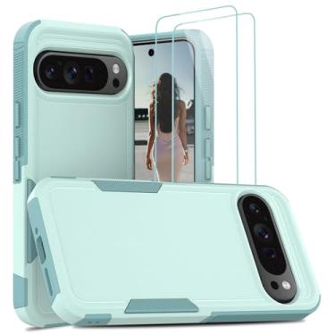 Imagem de Jeylly Capa para Google Pixel 9 Pro XL, capa para Pixel 9 Pro XL, [2 películas de vidro temperado], proteção contra quedas de grau militar à prova de choque para Pixel 9 Pro XL, turquesa