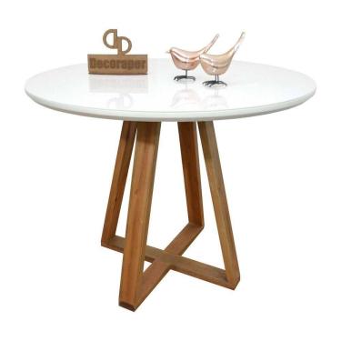 Imagem de Mesa Jantar Base X Tampo Redondo Laca Com Vidro 110cm Branco