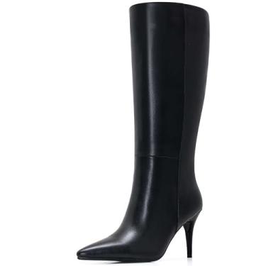 Imagem de Aizhenzm Botas pretas stiletto cano alto bico fino salto alto para mulheres botas de salto alto sexy, Preto, 38