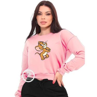 Imagem de Moletom Feminino Personalizado Desenho Tom e Jerry Modelo Gola Careca 