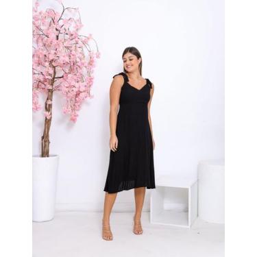 Imagem de Vestido Feminino Midi Amarração com Forro e Decote Tendência Blogueira