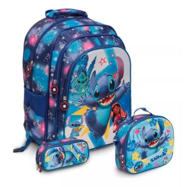 Imagem de Kit Mochila Stitch Costas Reforçada Passeio Creche Tam G - Plike