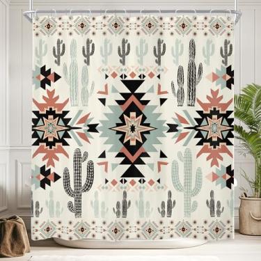 Imagem de Newsely Cortina de chuveiro de cacto asteca ocidental 152 cm L x 182 cm A cortina de chuveiro geométrica tribal do sudoeste conjunto de cortina de chuveiro étnica nativa americana à prova d'água