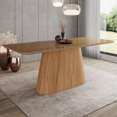 Imagem de Mesa de Madeira Olívia 200 Cm com Vidro Natural - Henn