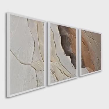 Imagem de Quadro Decorativo Modelo Rocha com 3 Telas para Sala, Casa de Praia, Lavabo 60cm X 90cm Sem Vidro
