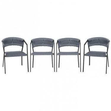 Imagem de 4 Cadeiras Atenas Alumínio Tricô Náutico p/ Cozinha Trama Prata