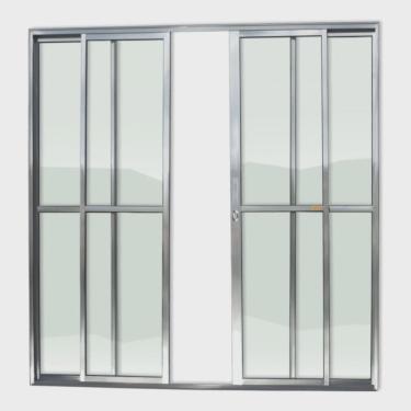 Imagem de Porta de Alumínio de Correr 210x200cm 4 Folhas com Vidro Liso e Anodizado Brilhante Super Brimak