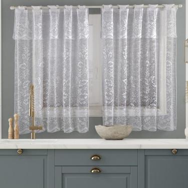 Imagem de Cortina Para Cozinha Trabalhada Renda Branca 2,50M X 1,20M