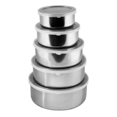Imagem de Jogo De Potes Com Tampa Vasilhas Aço Inox c/ 5 Peças