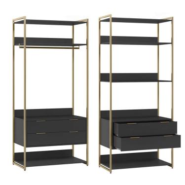 Imagem de Guarda-Roupa Closet Mital 4 gv Preto e Dourado 178 cm