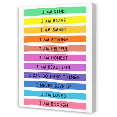 Imagem de Arte de parede de afirmação infantil, decoração de parede inspiradora, arte de parede em tela inteligente I Am Kind Brave para meninos meninas quarto de crianças quarto berçário sala de aula