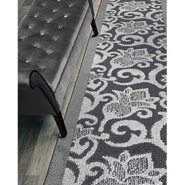 Imagem de Tapete de corredor de corredor de corte personalizado, antiderrapante, 79,5 cm de largura x comprimento à sua escolha, lírio antracite, 78,5 cm x 1,8 m