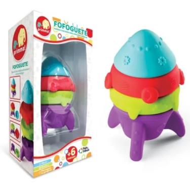 Imagem de Mordedor Infantil Bebe Formato Foguete Colorido Empilhar Nave Espacial