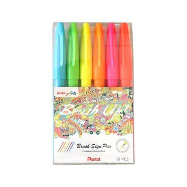 Imagem de Pentel Kit Caneta Brush Sign Pen Flourescentes 6 Unidades KITBRUSH-6F
